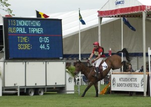 Paul and Inonothing finish the cross-country at Badminton Horse Trials 2010