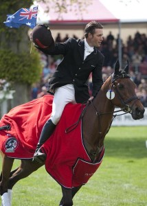 Paul and Mannie (Inonothing) enjoy their lap of honour after winning the Badminton Horse Trials in 2010